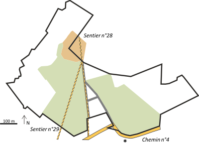 kaart met sentier 28 in de buurtwegenatlas van 1843-1845