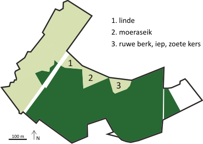 kaart met percelen beplant in 1970